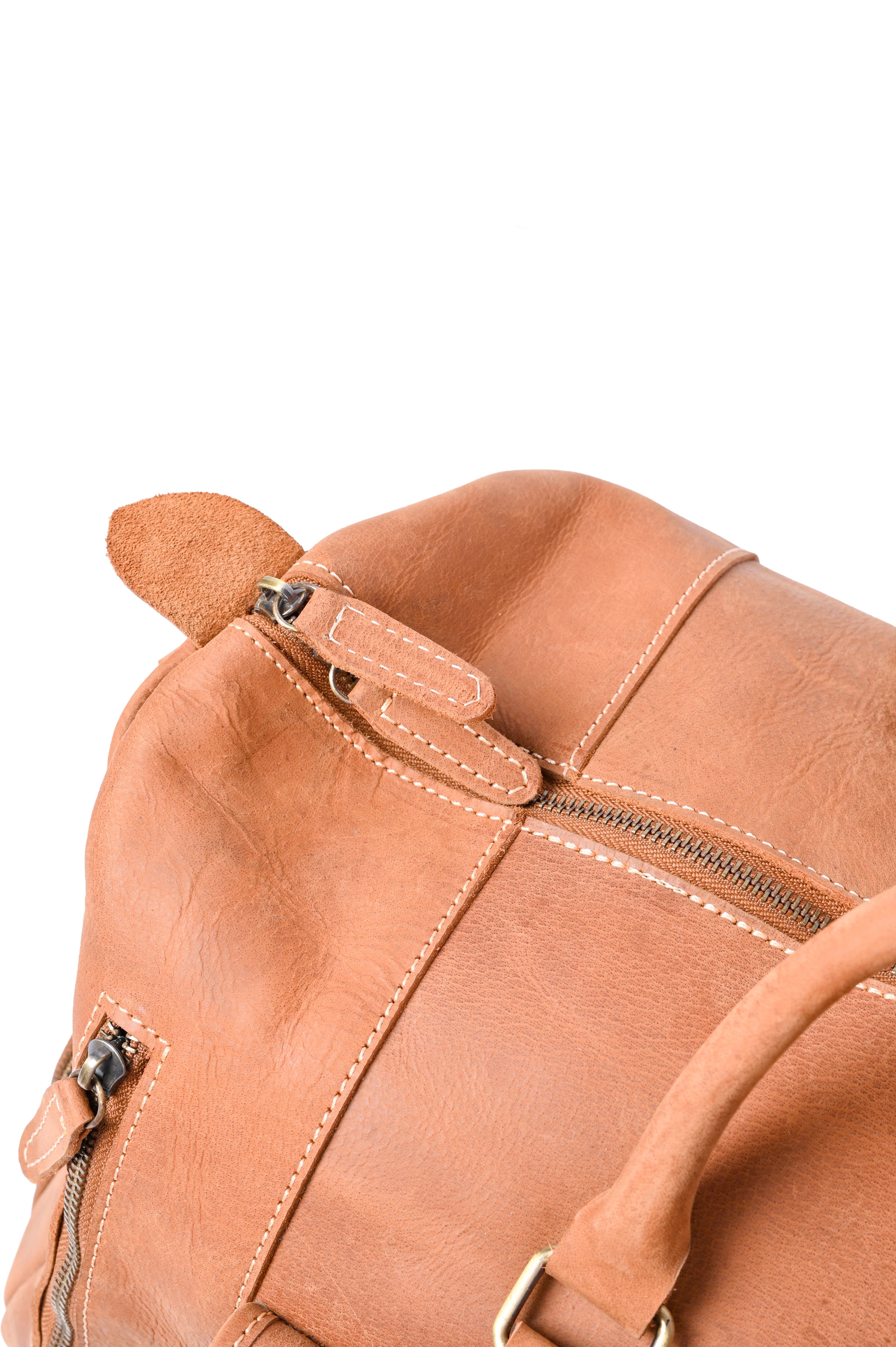 Tan Leather Weekender Duffel Bag - Travel Bag with Shoe Compartment