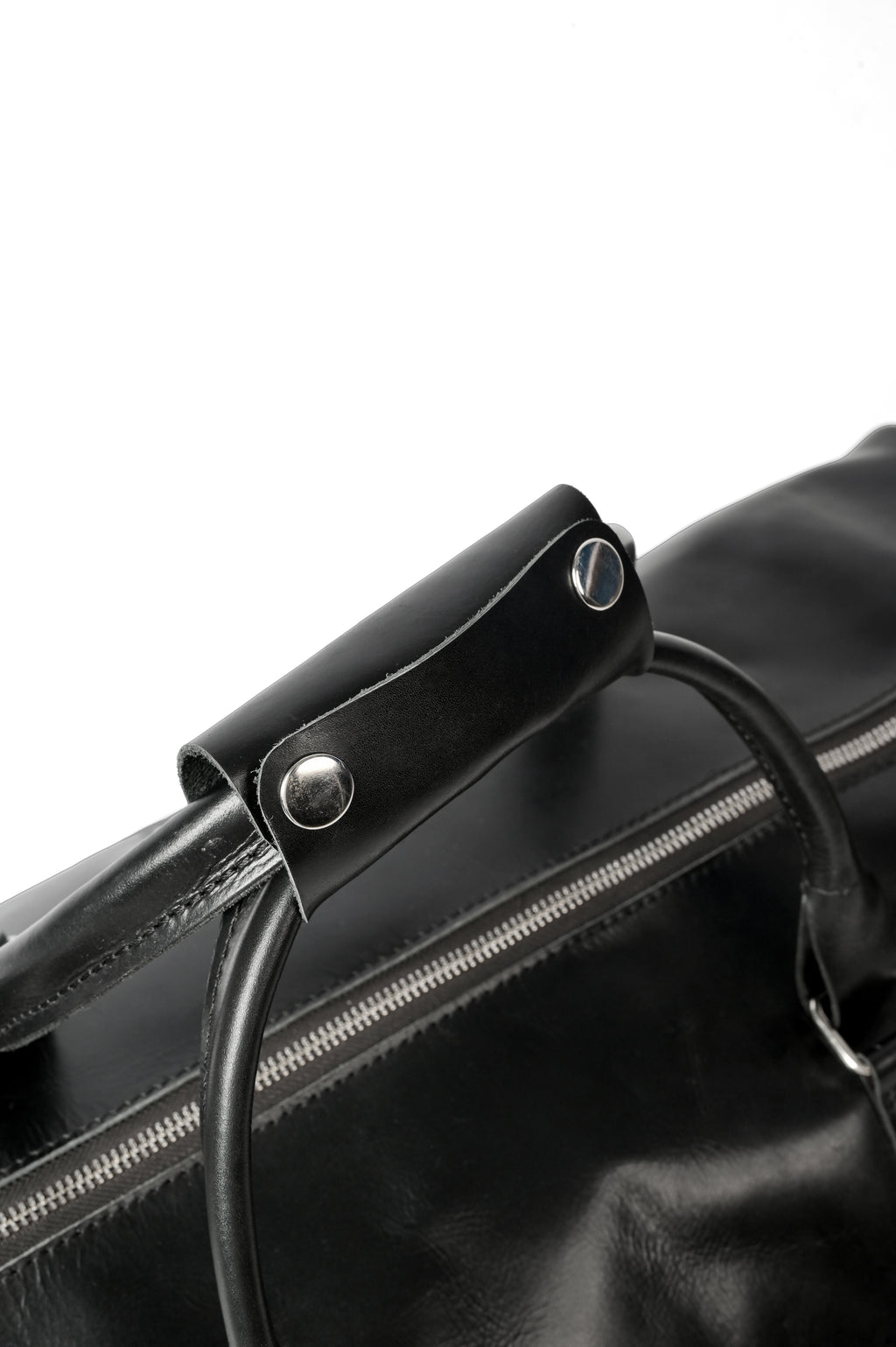 Black Leather Weekender Duffel Bag - Travel Bag with Shoulder Strap