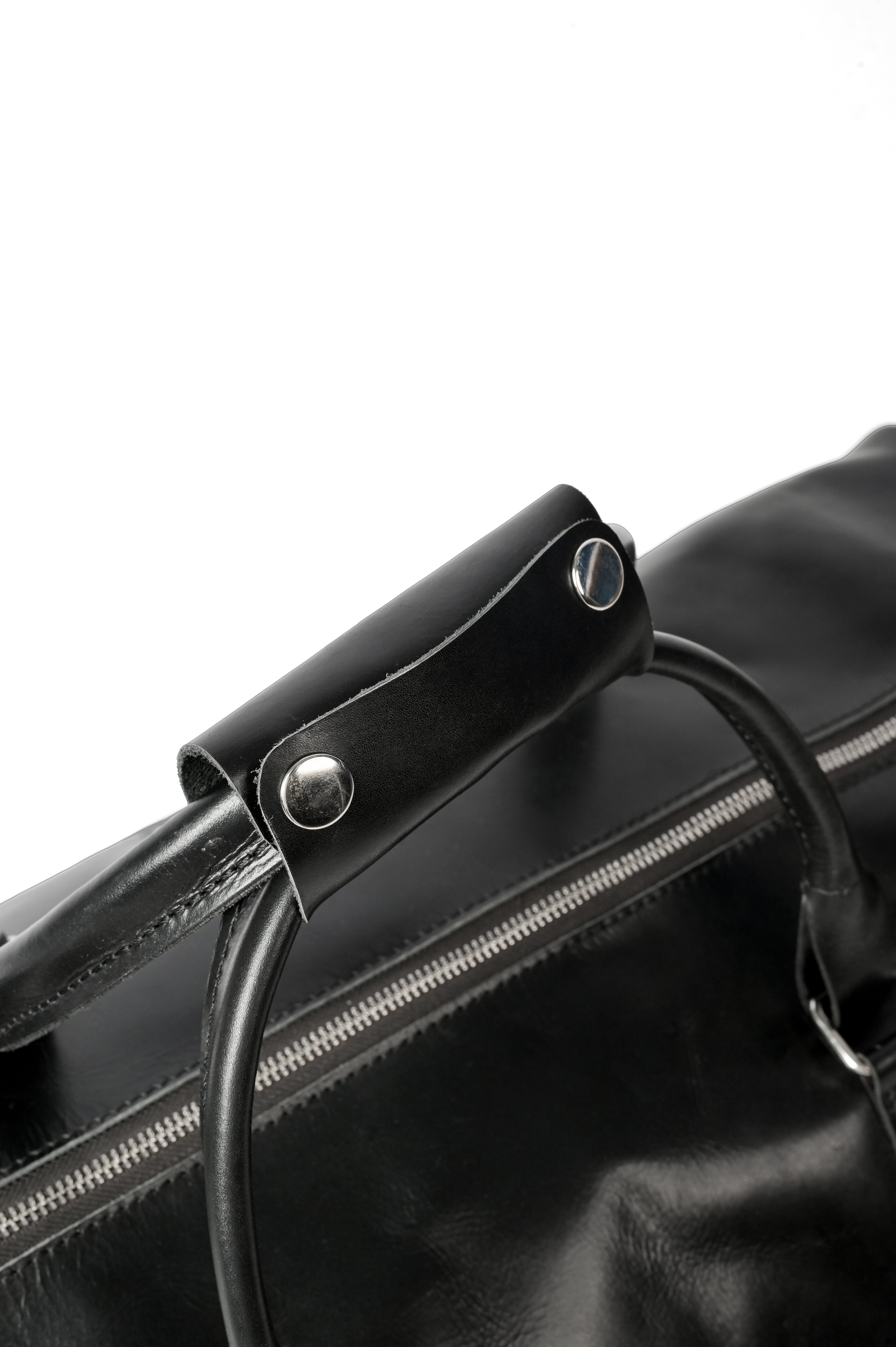 Black Leather Weekender Duffel Bag - Travel Bag with Shoulder Strap
