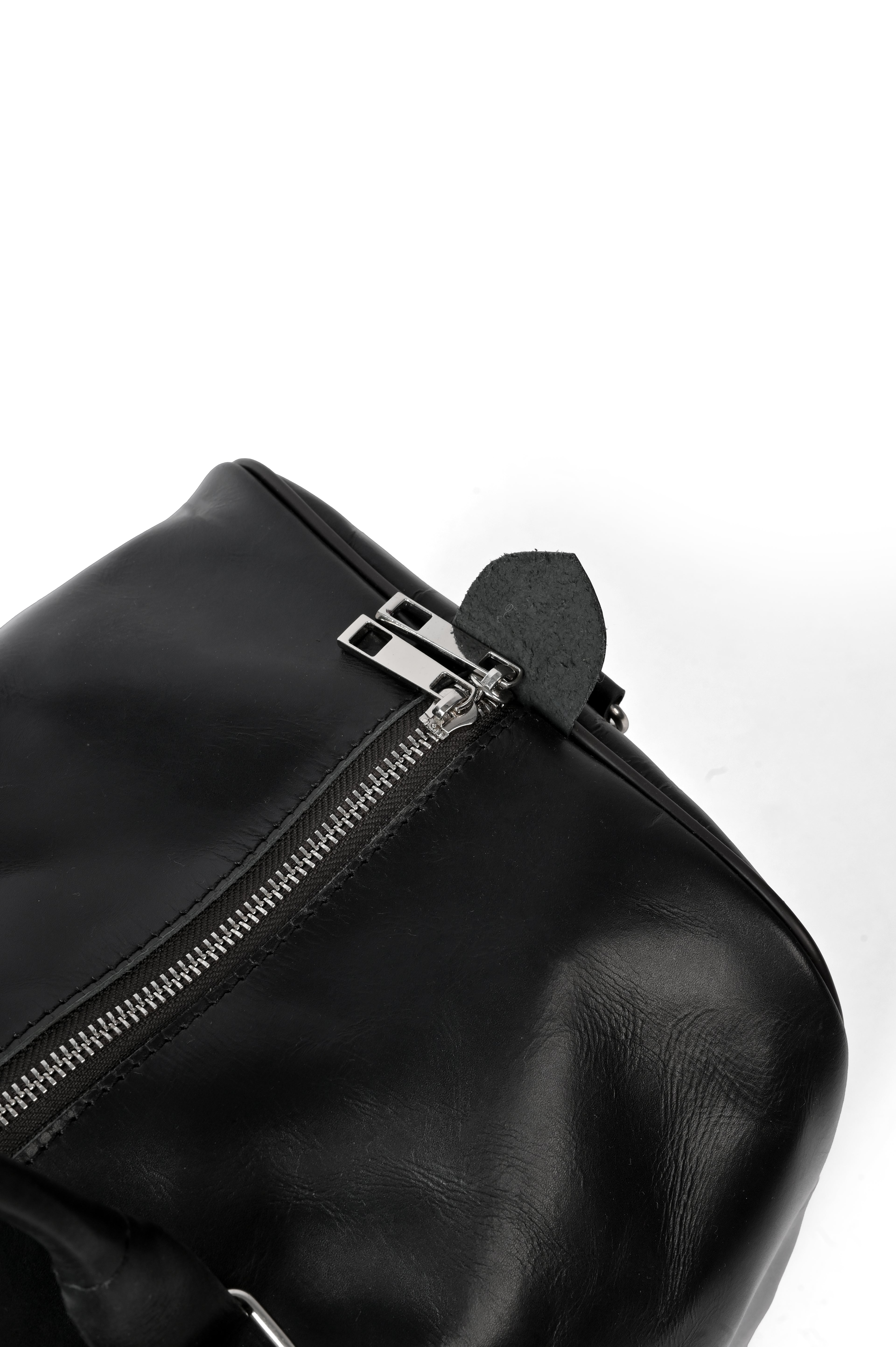 Black Leather Weekender Duffel Bag - Travel Bag with Shoulder Strap