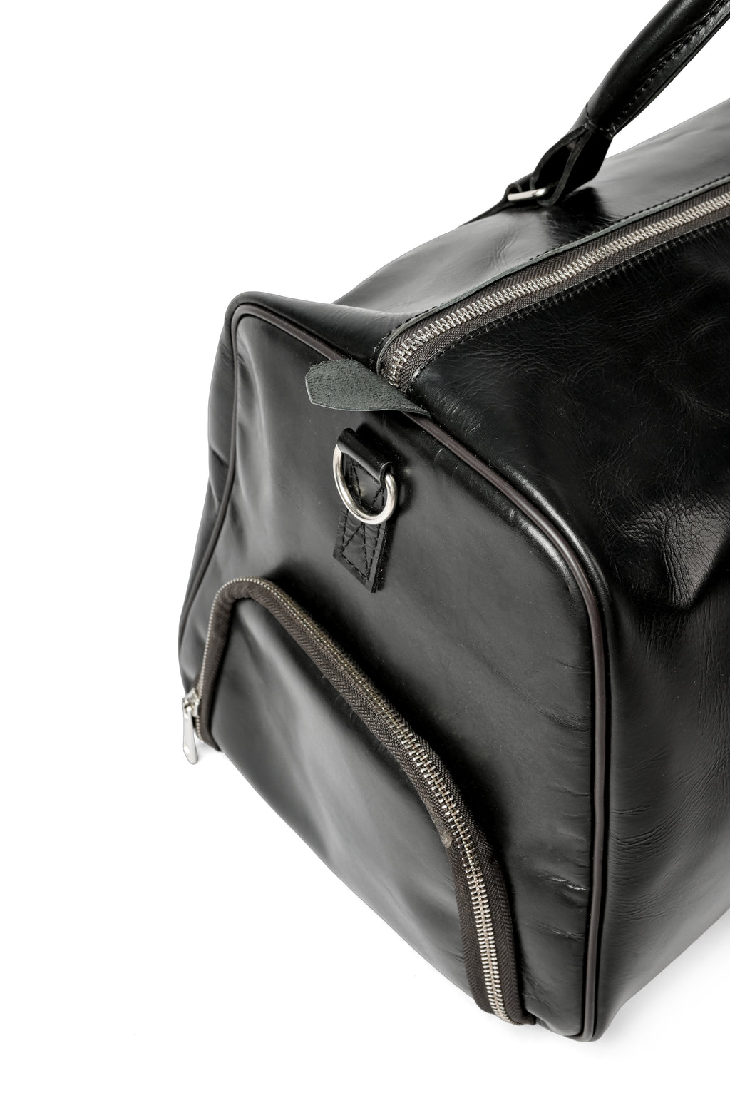 Black Leather Weekender Duffel Bag - Travel Bag with Shoulder Strap