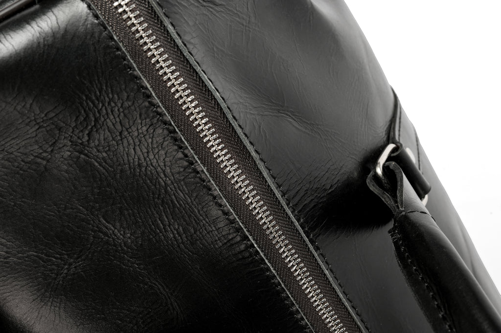 Black Leather Weekender Duffel Bag - Travel Bag with Shoulder Strap