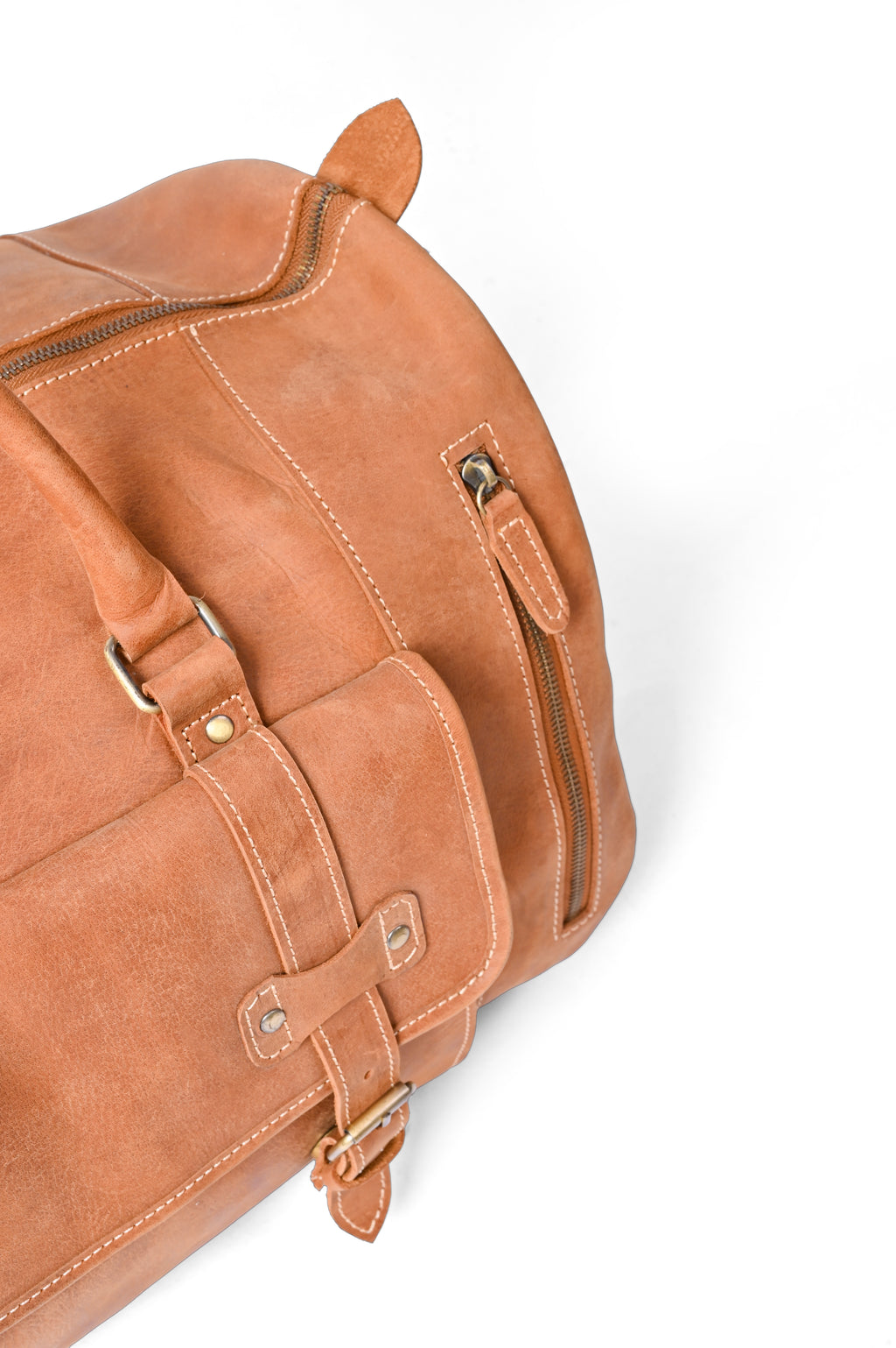 Tan Leather Weekender Duffel Bag - Travel Bag with Shoe Compartment