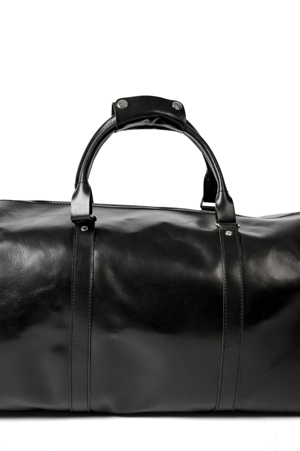 Black Leather Weekender Duffel Bag - Travel Bag with Shoulder Strap