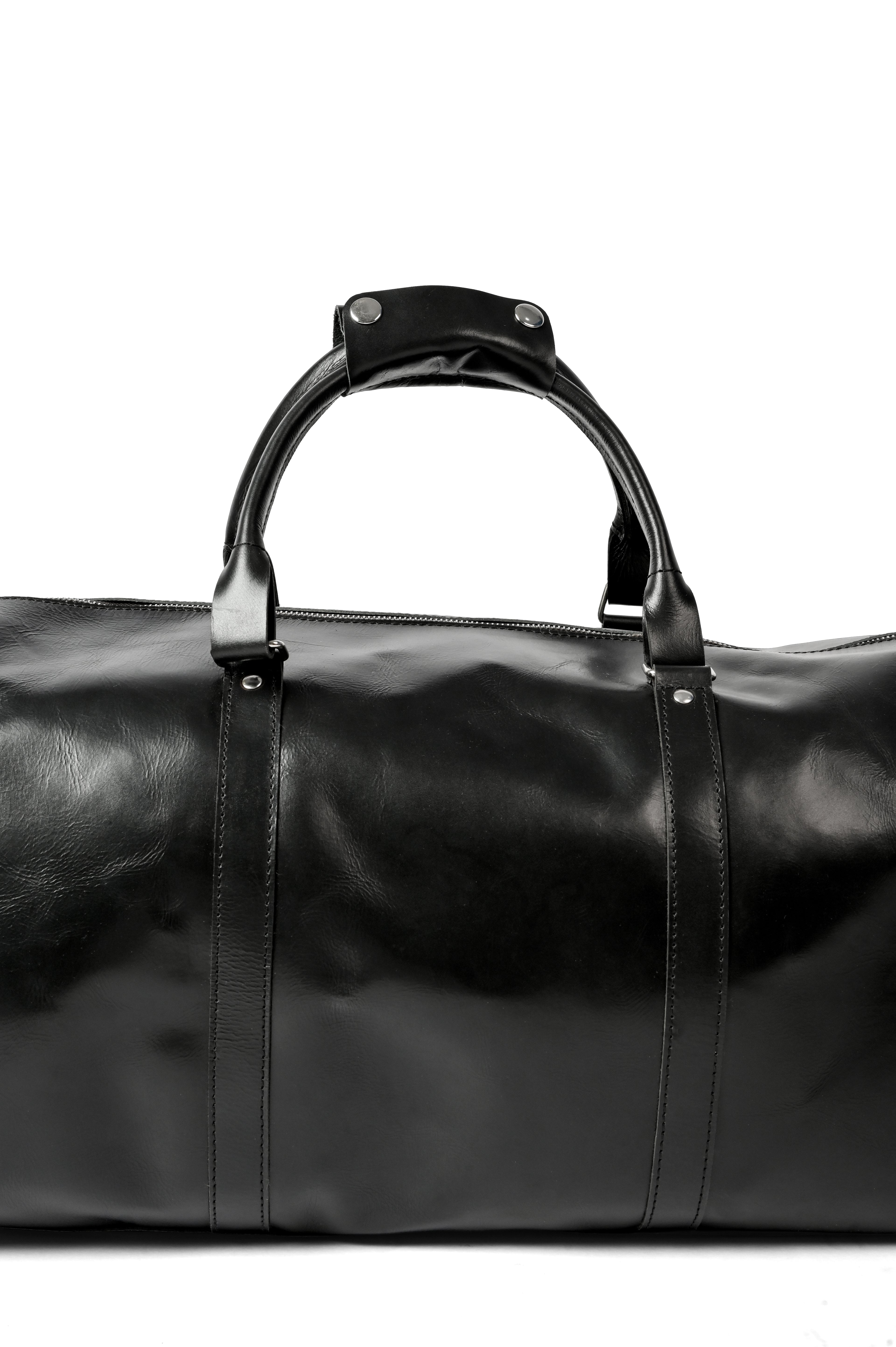 Black Leather Weekender Duffel Bag - Travel Bag with Shoulder Strap