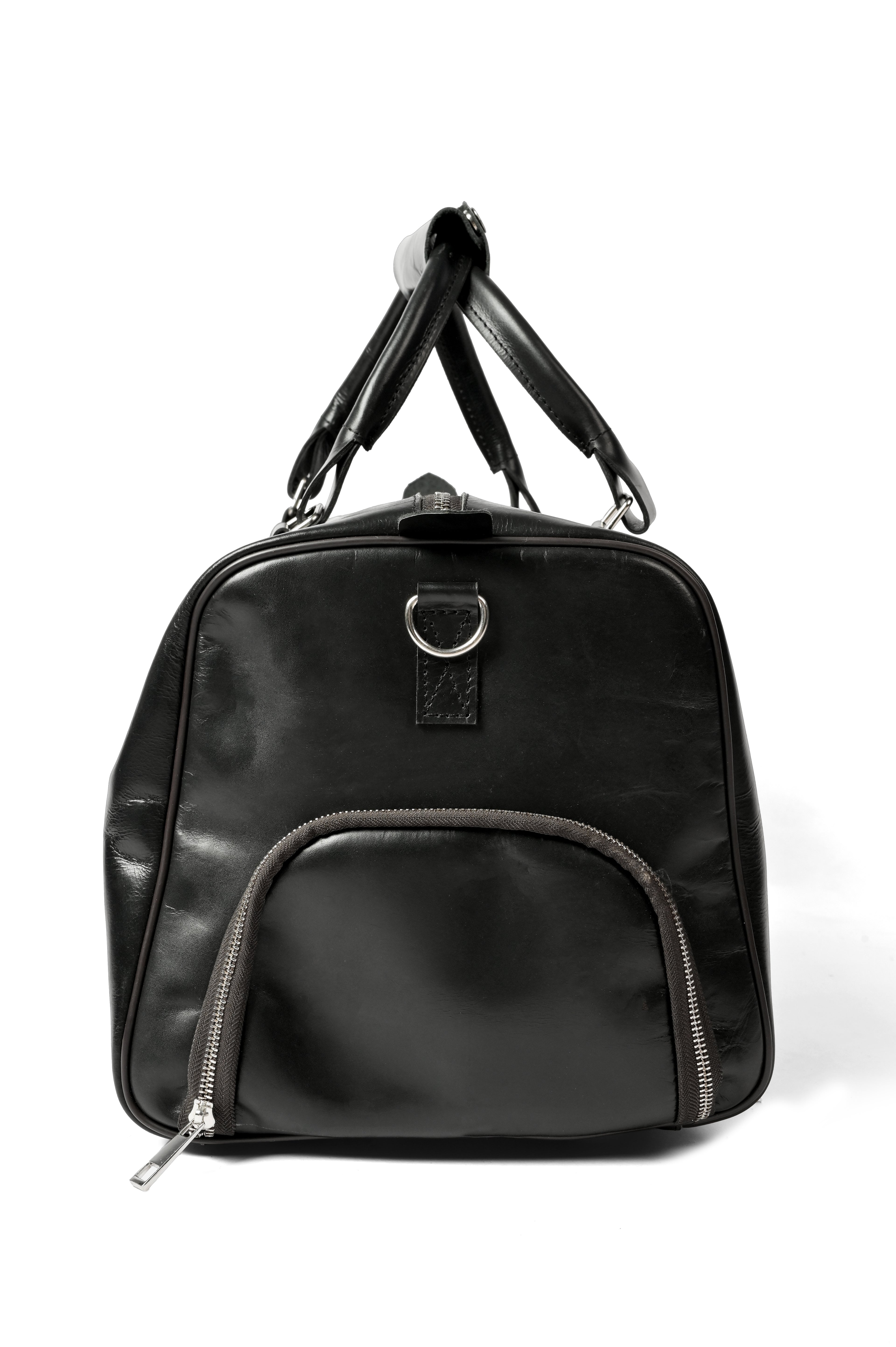 Black Leather Weekender Duffel Bag - Travel Bag with Shoulder Strap