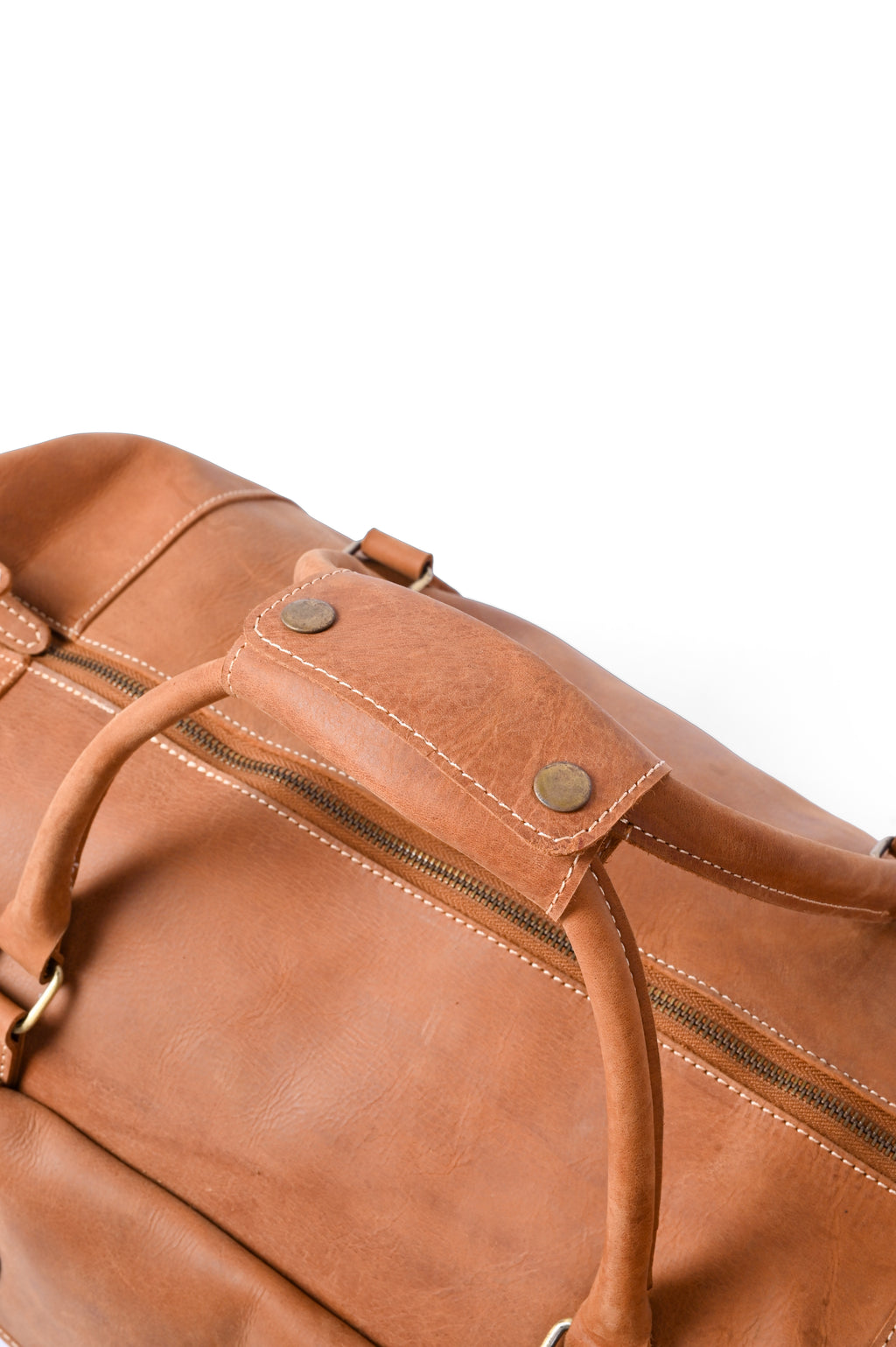 Tan Leather Weekender Duffel Bag - Travel Bag with Shoe Compartment