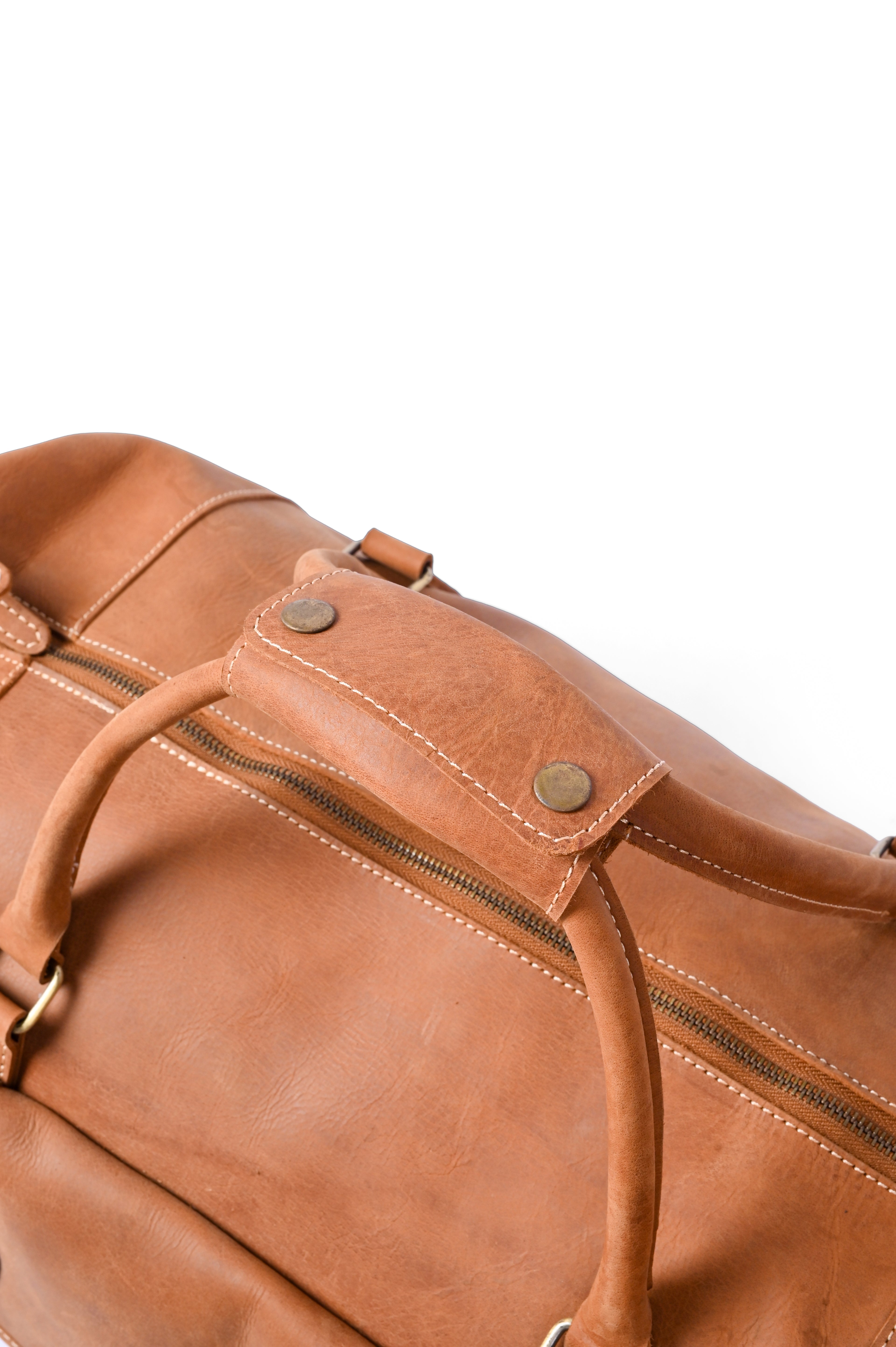 Tan Leather Weekender Duffel Bag - Travel Bag with Shoe Compartment