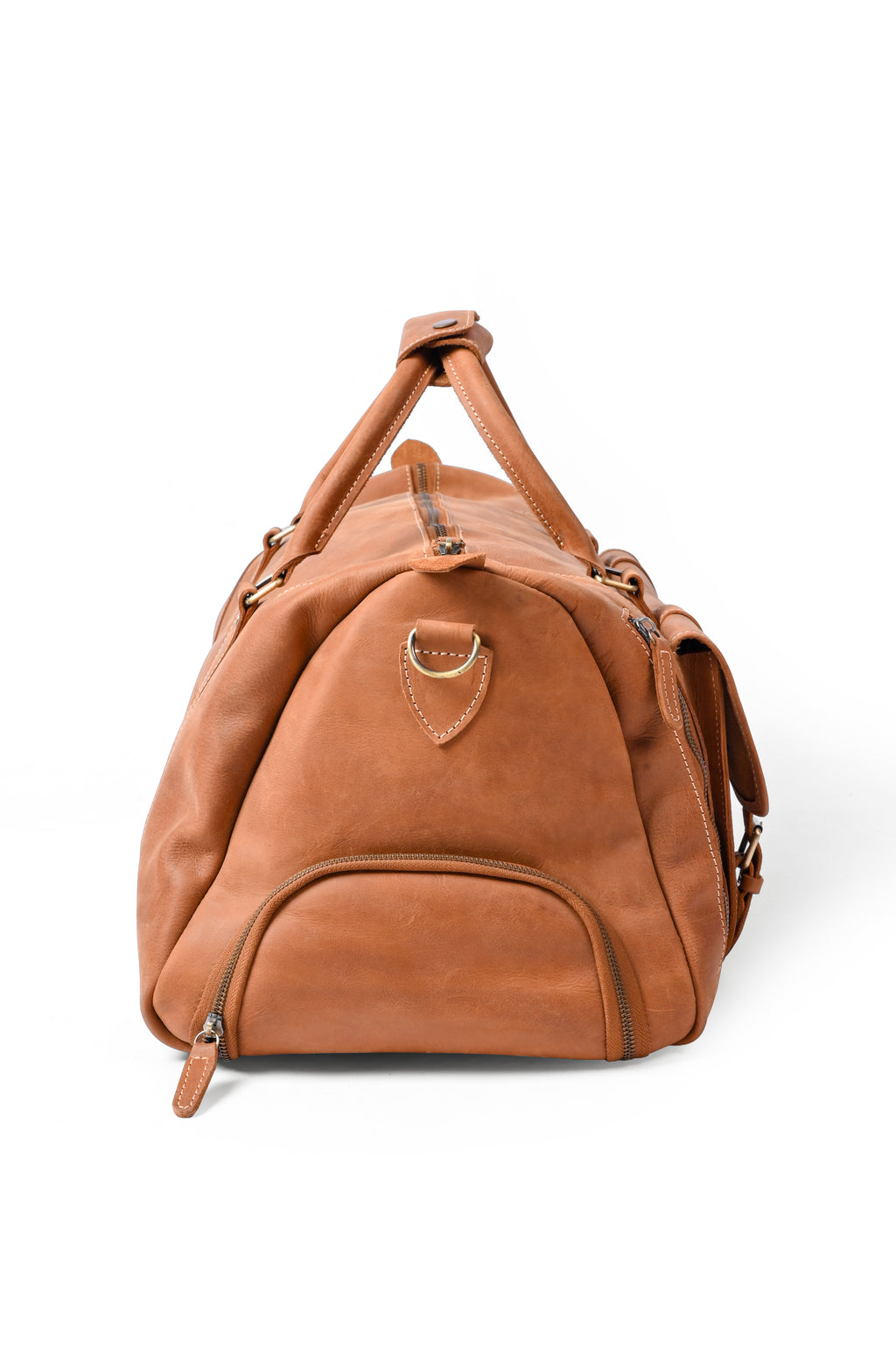 Tan Leather Weekender Duffel Bag - Travel Bag with Shoe Compartment