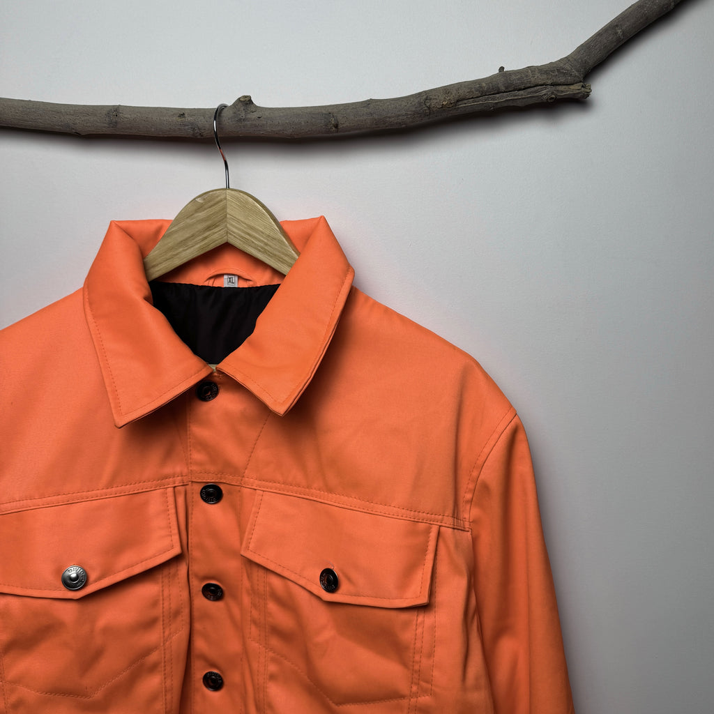 Orange Denim Jack-O'-Lantern Fringe Jacket - Halloween Cropped Trucker Jacket