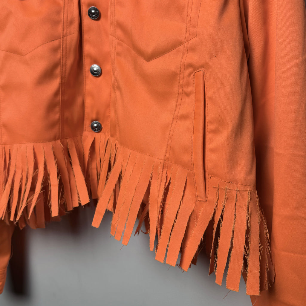 Orange Denim Jack-O'-Lantern Fringe Jacket - Halloween Cropped Trucker Jacket