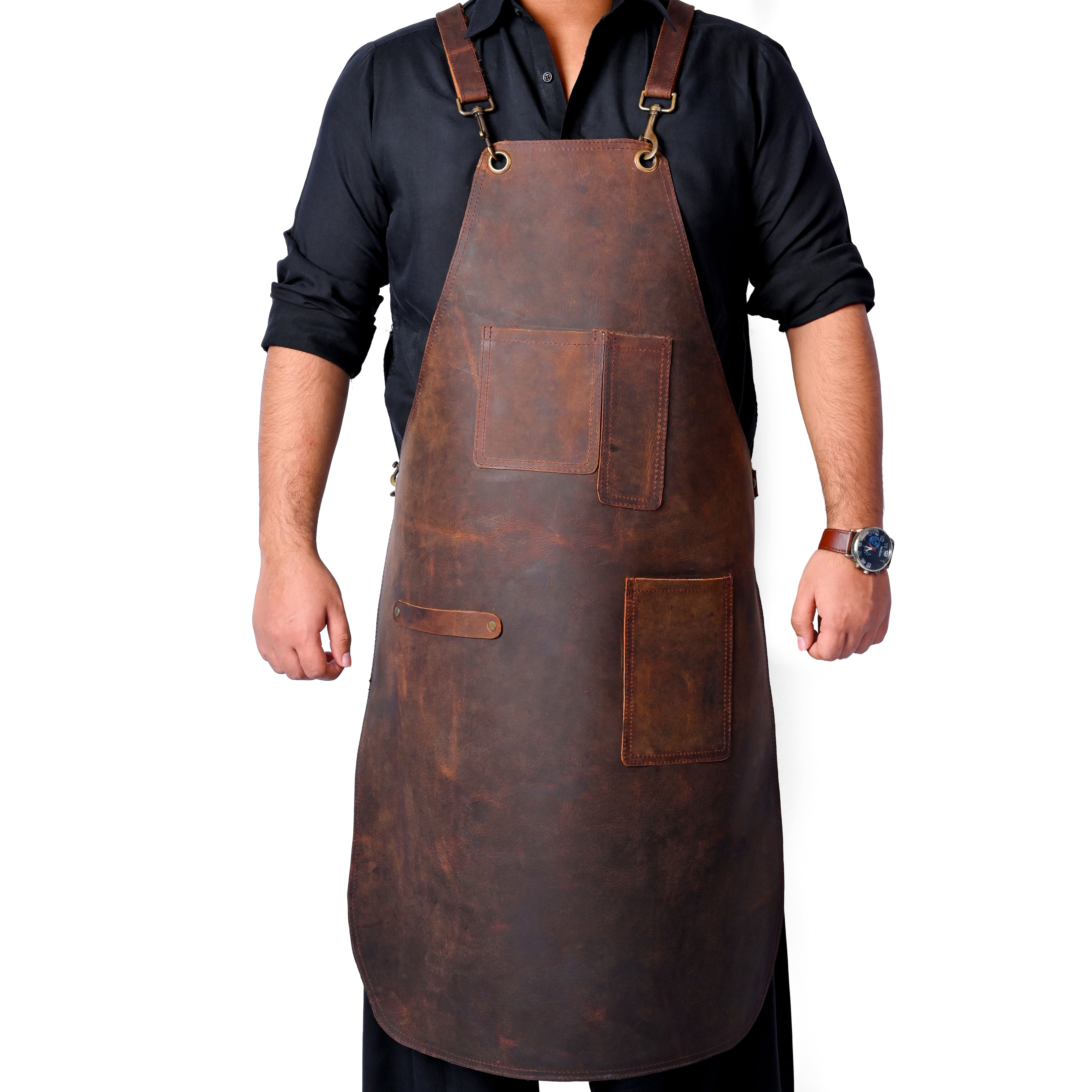 Leather Work Apron - X-Back Cross-Strap Utility Apron