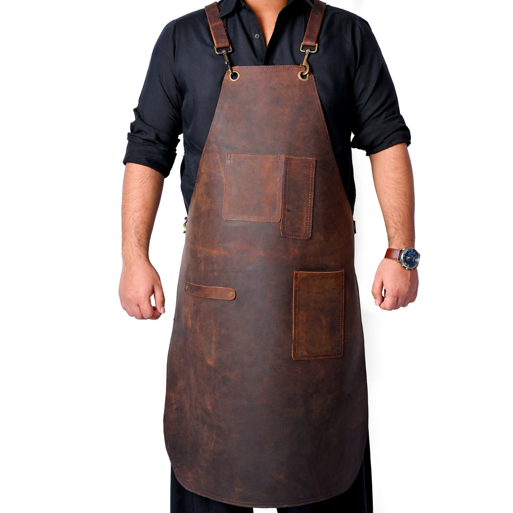 Handmade Leather Work Apron - X-Back Cross-Strap Utility Apron