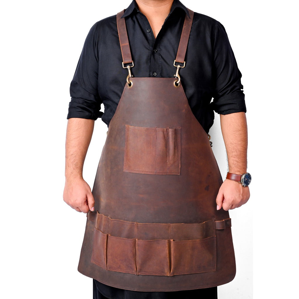 Leather Tool Apron - Multi-Pocket Cross-Back Work Apron