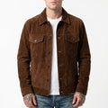 Men's Suede Trucker Jacket - Genuine Suede Jacket in Dark Brown & Tan