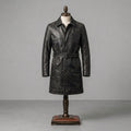 Heritage Black Leather Belted Long Coat