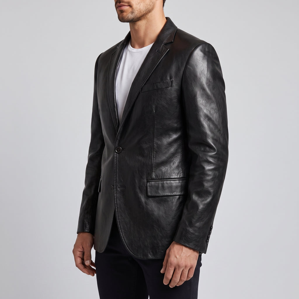 Men's Black Leather Tailored Blazer