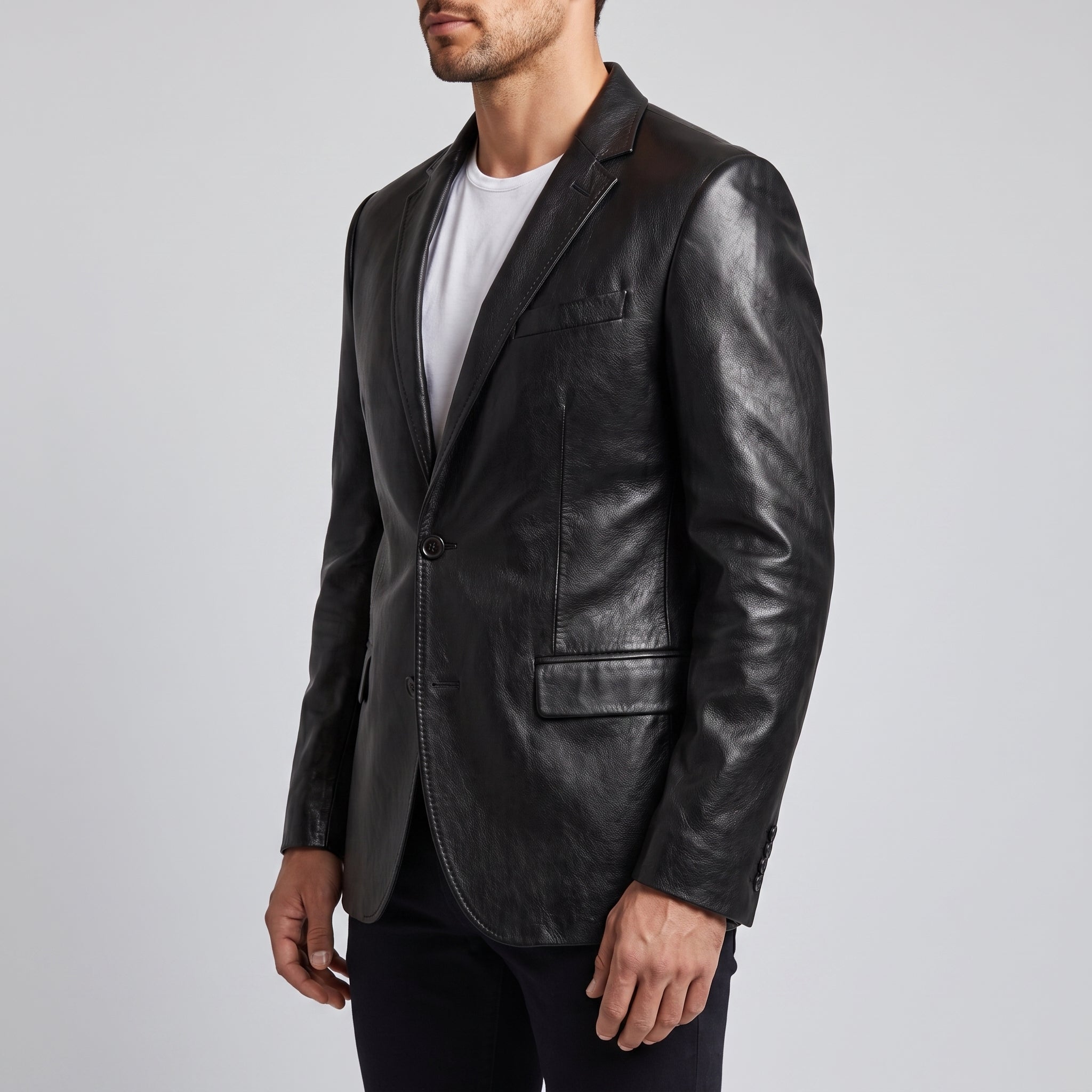 Men's Black Leather Tailored Blazer