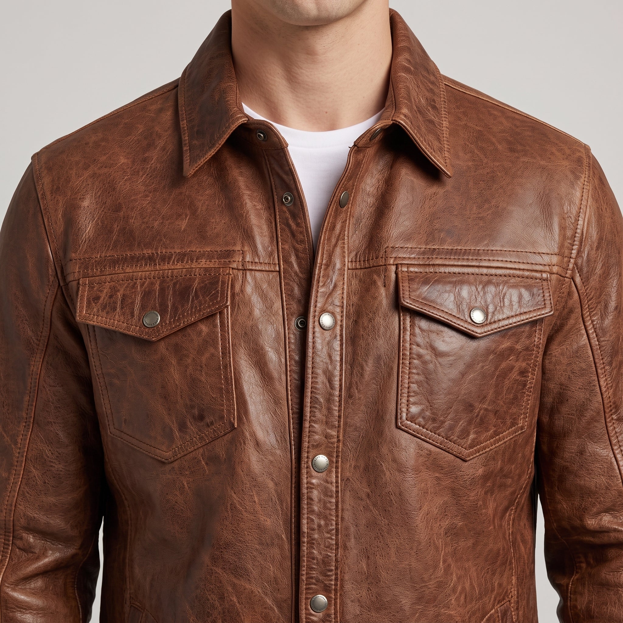 Men's Brown Waxed Leather Shirt Jacket