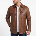 Men's Brown Waxed Leather Shirt Jacket
