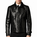 Men's Black Crocodile Print Leather Jacket - Luxury Faux Leather Jacket
