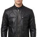 Black Leather Café Racer Jacket - Men's Quilted Moto Jacket