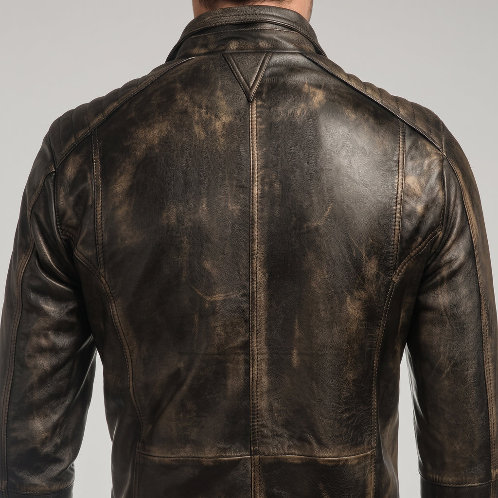 Men's Burnished Brown Distressed Leather Moto Jacket