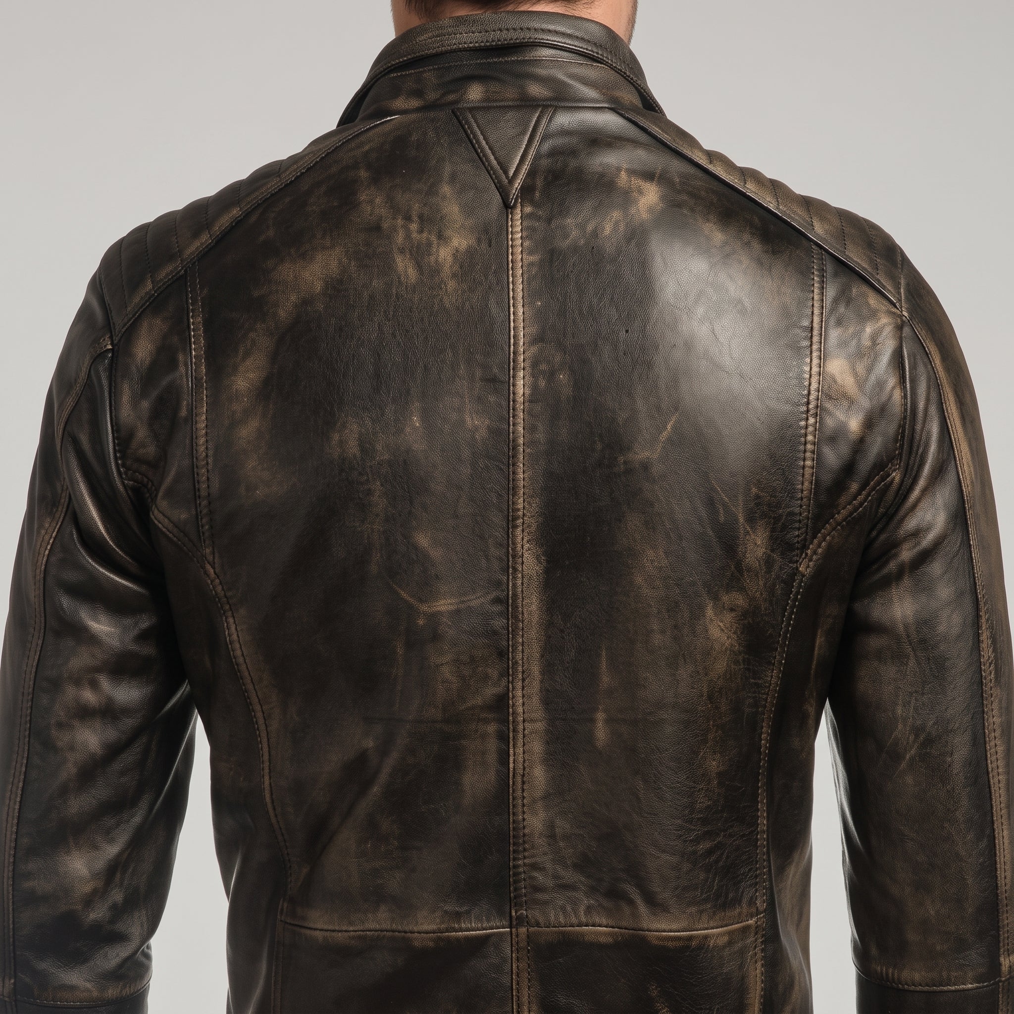 Men's Burnished Brown Distressed Leather Moto Jacket