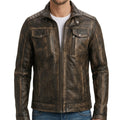 Men's Burnished Brown Distressed Leather Moto Jacket