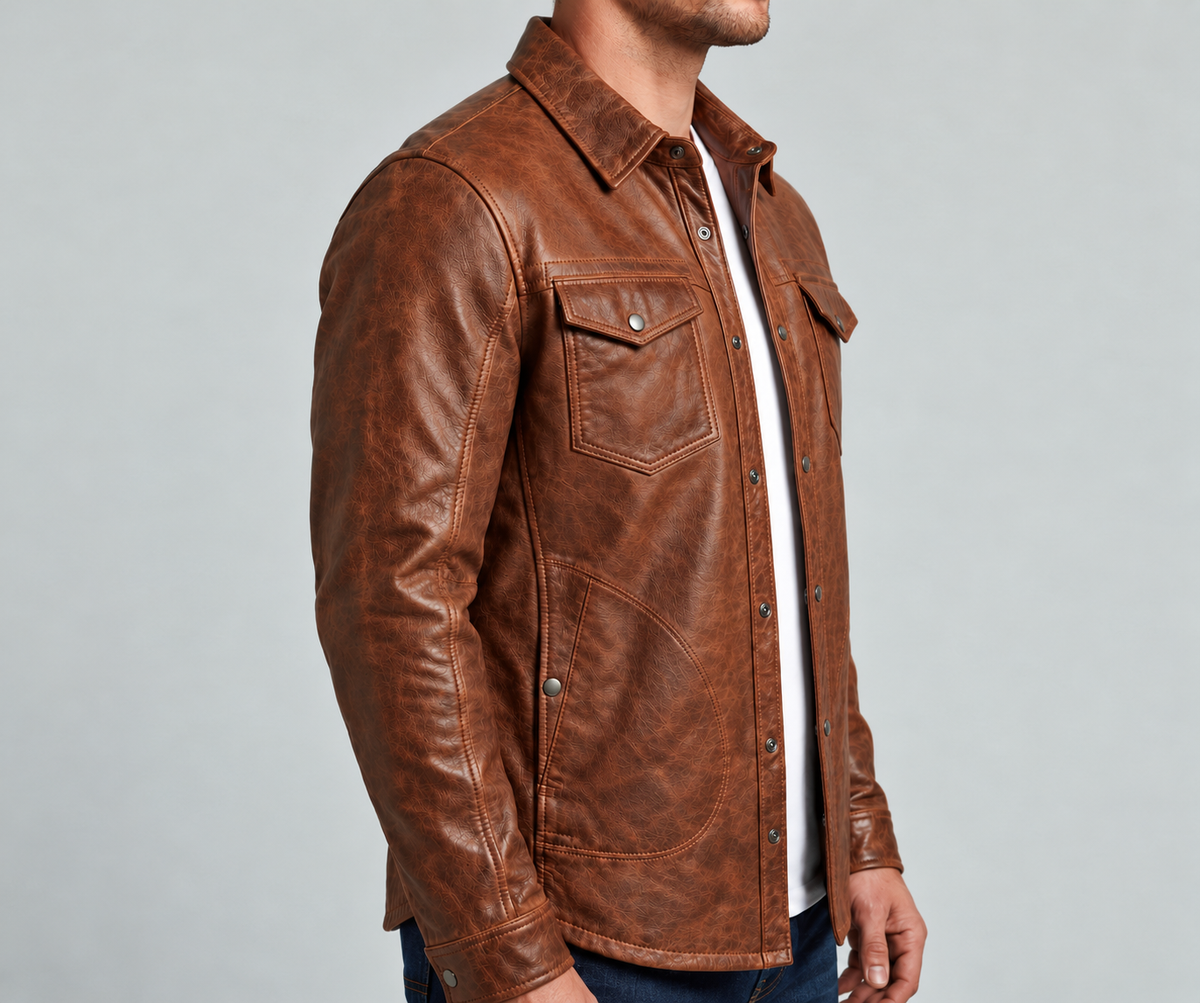 Men's Brown Waxed Leather Shirt