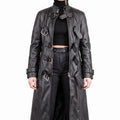 Black Leather Multi-Buckle Trench Coat - Women's Long Zip Duster Jacket