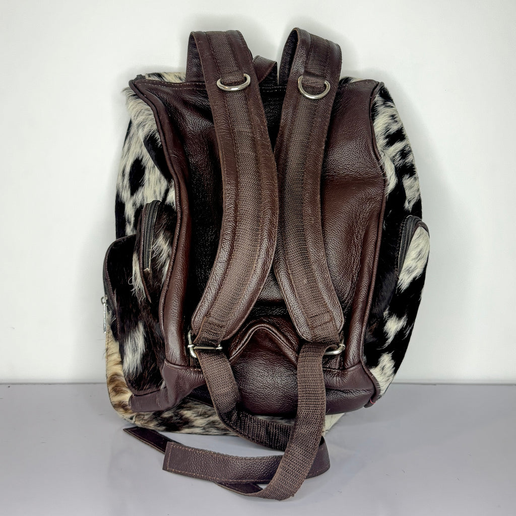 Black White Cowhide Leather Backpack – Genuine Hair-On-Hide Travel Backpack