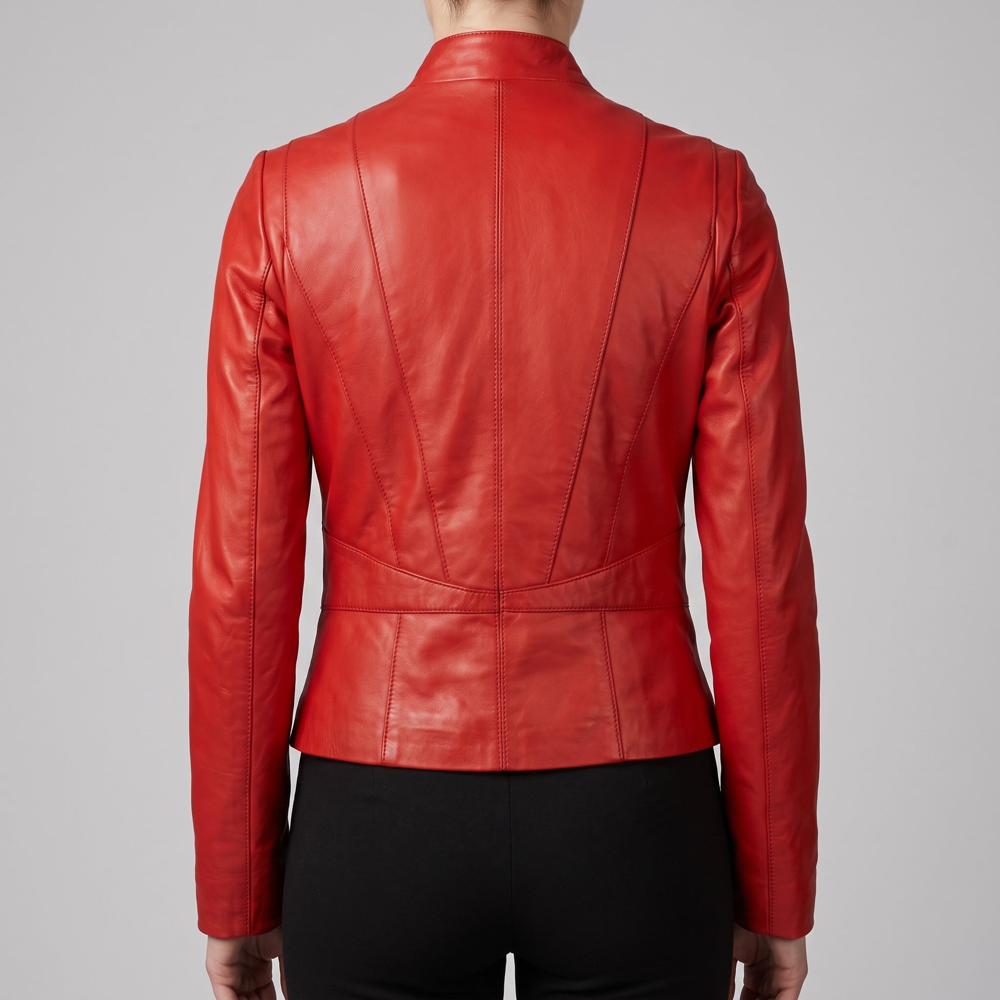 Red Leather Moto Jacket - Women's Asymmetric Zip Biker Jacket