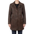 Brown Suede Longline Coat - Women's Notch-Lapel Button Coat