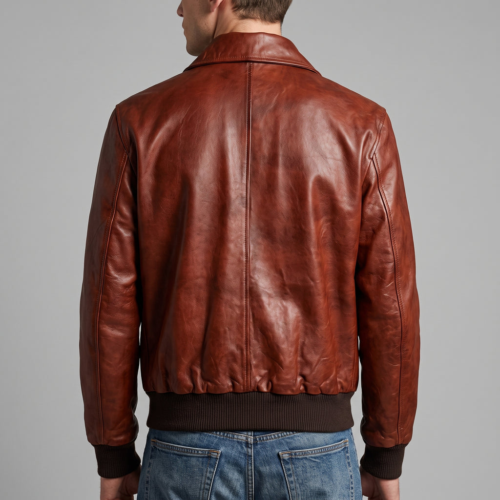 Cognac Leather A-2 Bomber Jacket - Men's Point-Collar Flight Jacket