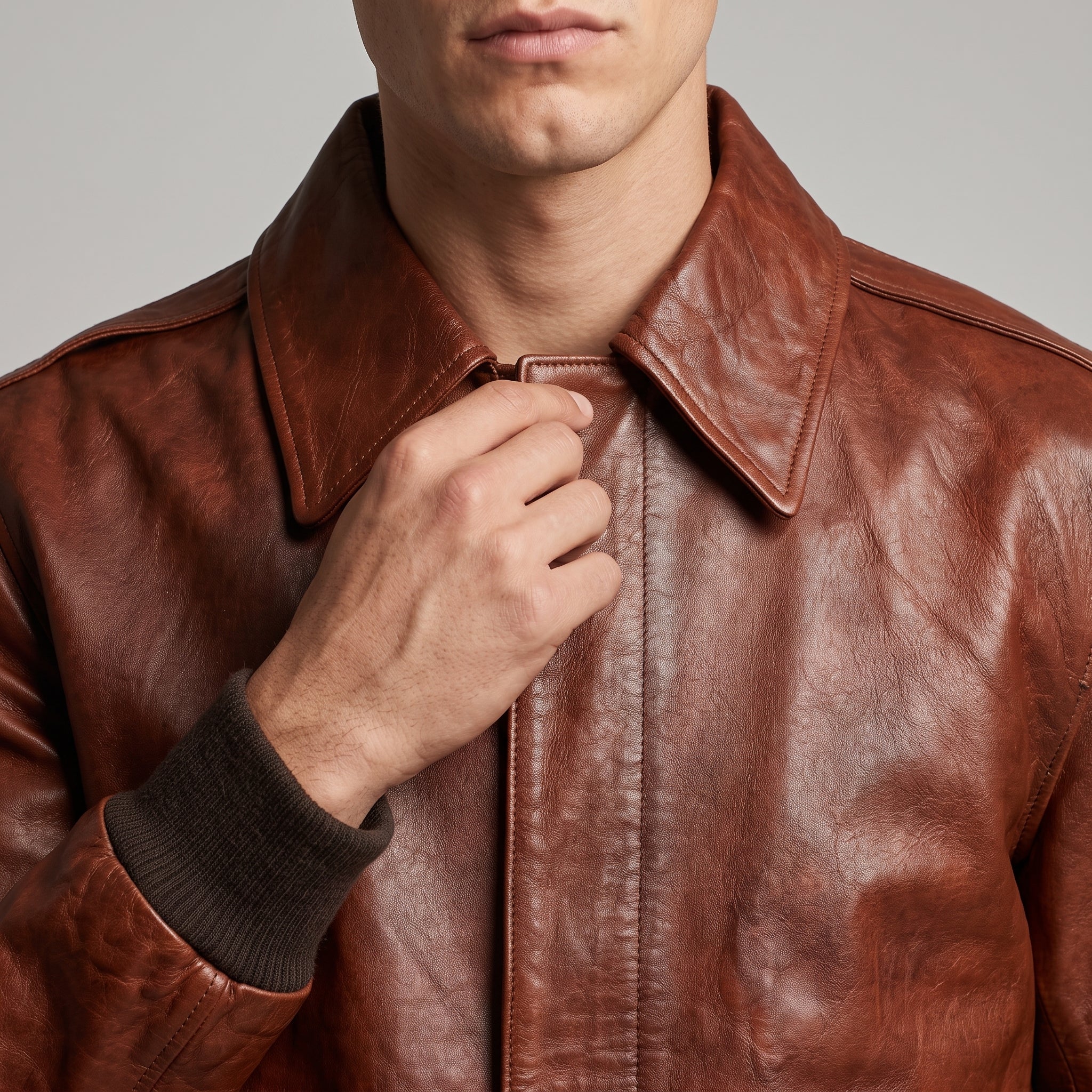 Cognac Leather A-2 Bomber Jacket - Men's Point-Collar Flight Jacket