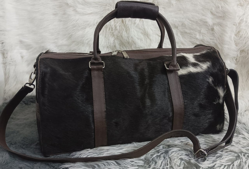 Premium Black Cowhide Leather Travel Duffel Bag