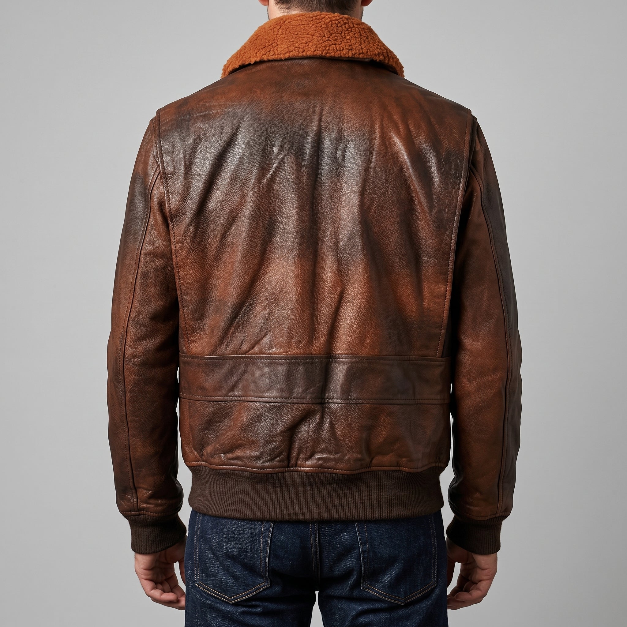 Brown Leather A-2 Bomber Jacket - Men's Sherpa-Collar Flight Jacket