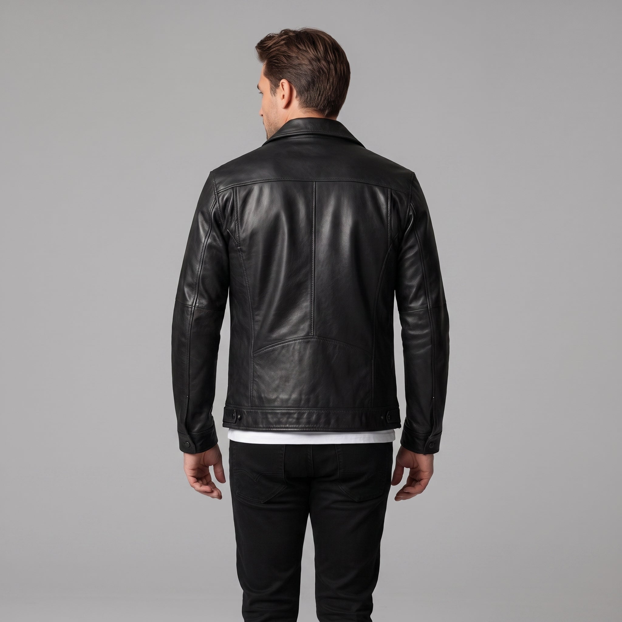 Men's Black Leather Trucker Jacket