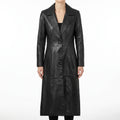 Women's Black Leather Tailored Long Coat - Single Breasted Trench Coat