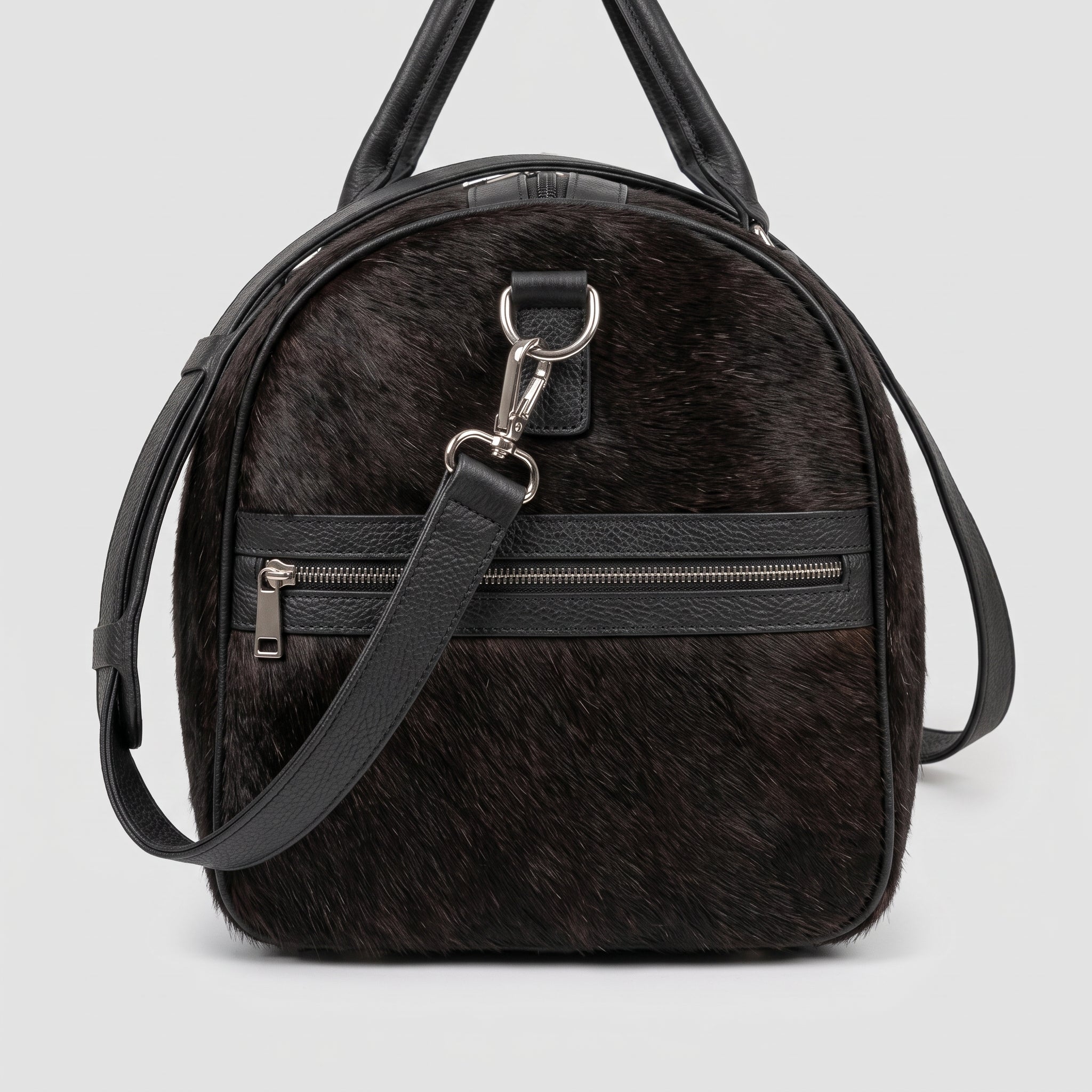 Premium Black Cowhide Leather Travel Duffel Bag