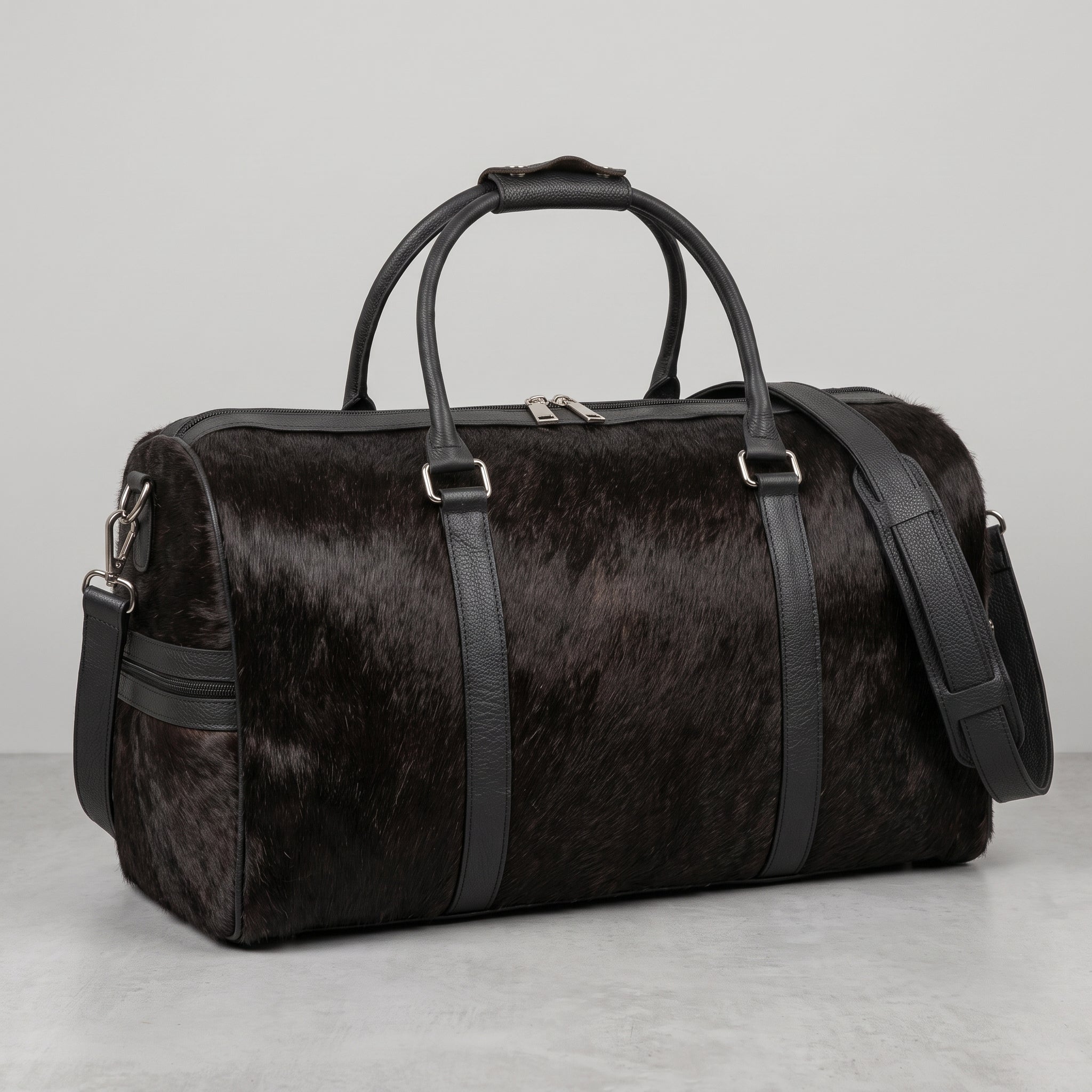 Premium Black Cowhide Leather Travel Duffel Bag