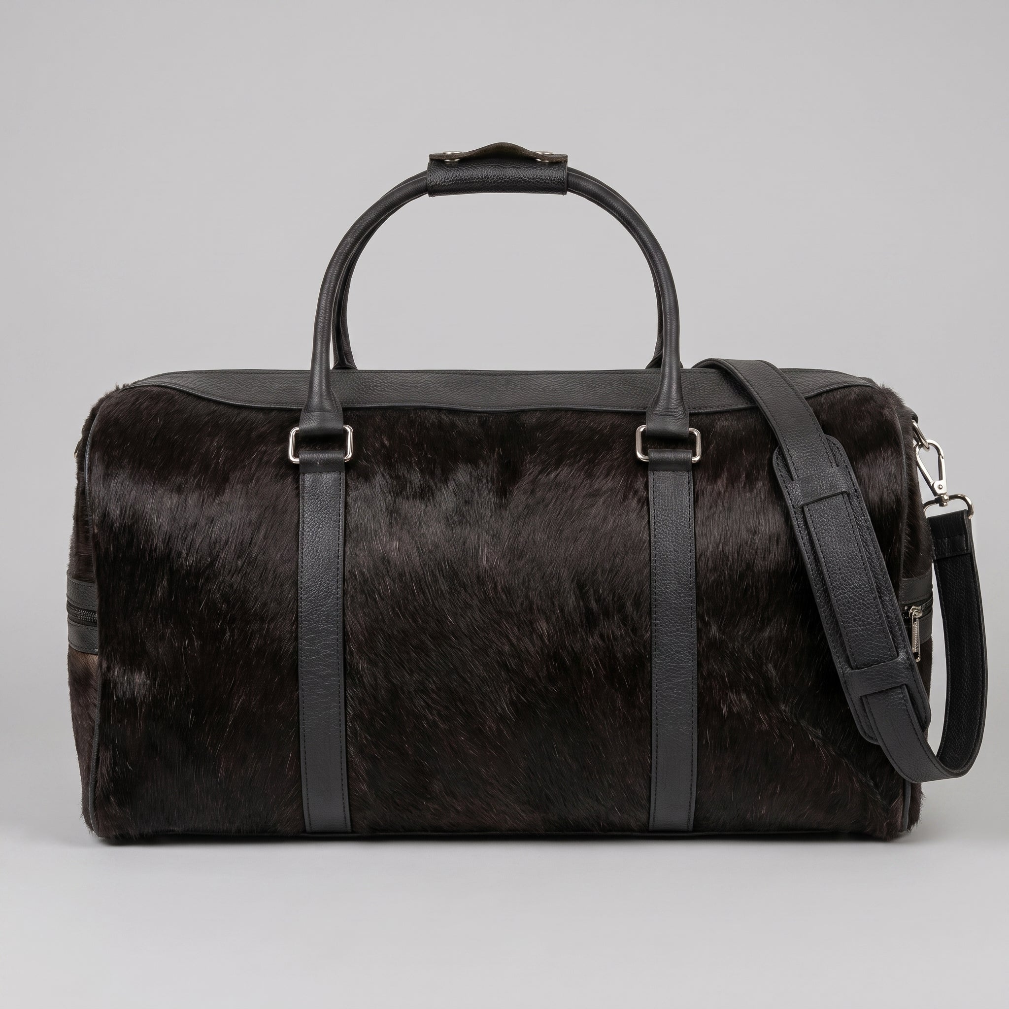 Premium Black Cowhide Leather Travel Duffel Bag