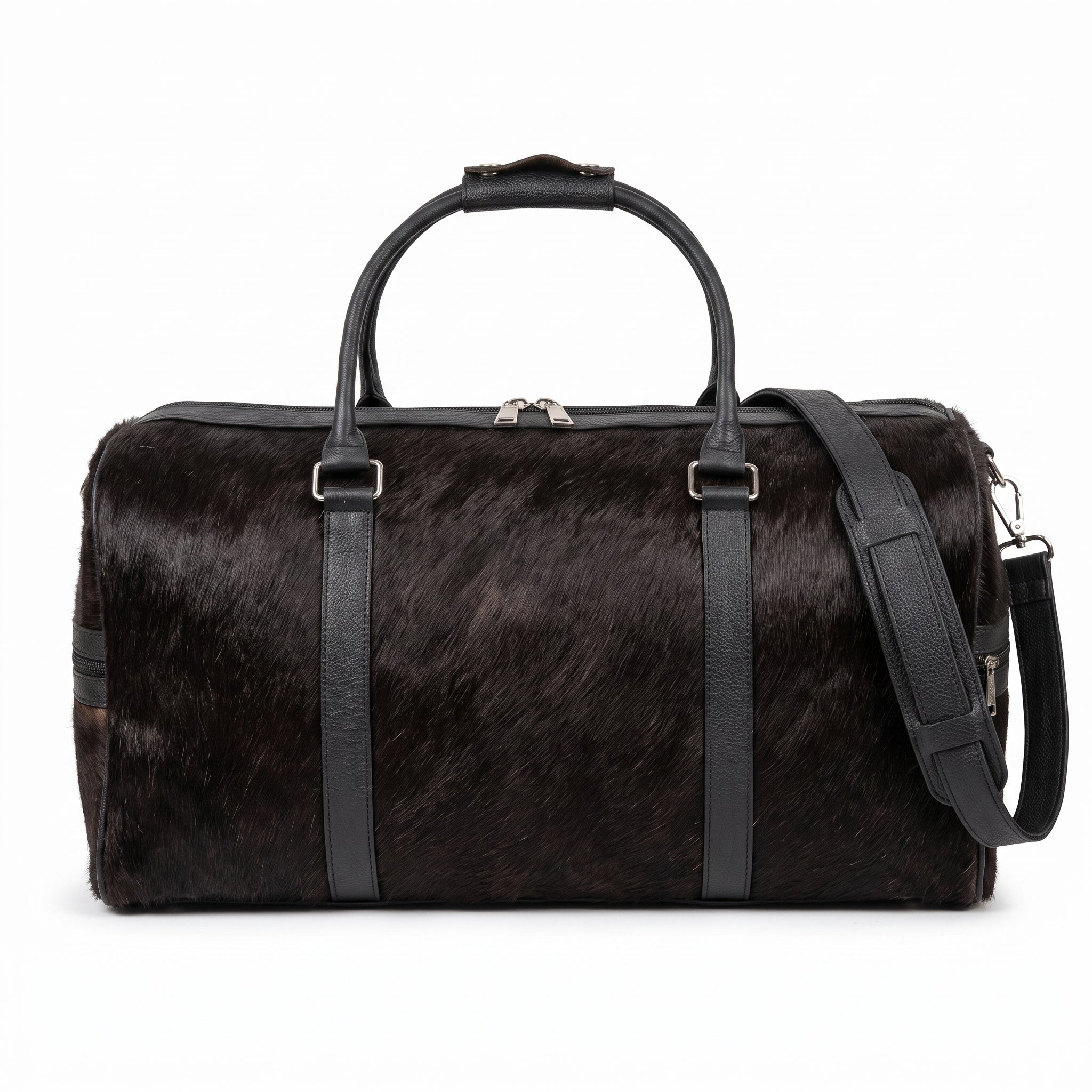 Premium Black Cowhide Leather Travel Duffel Bag