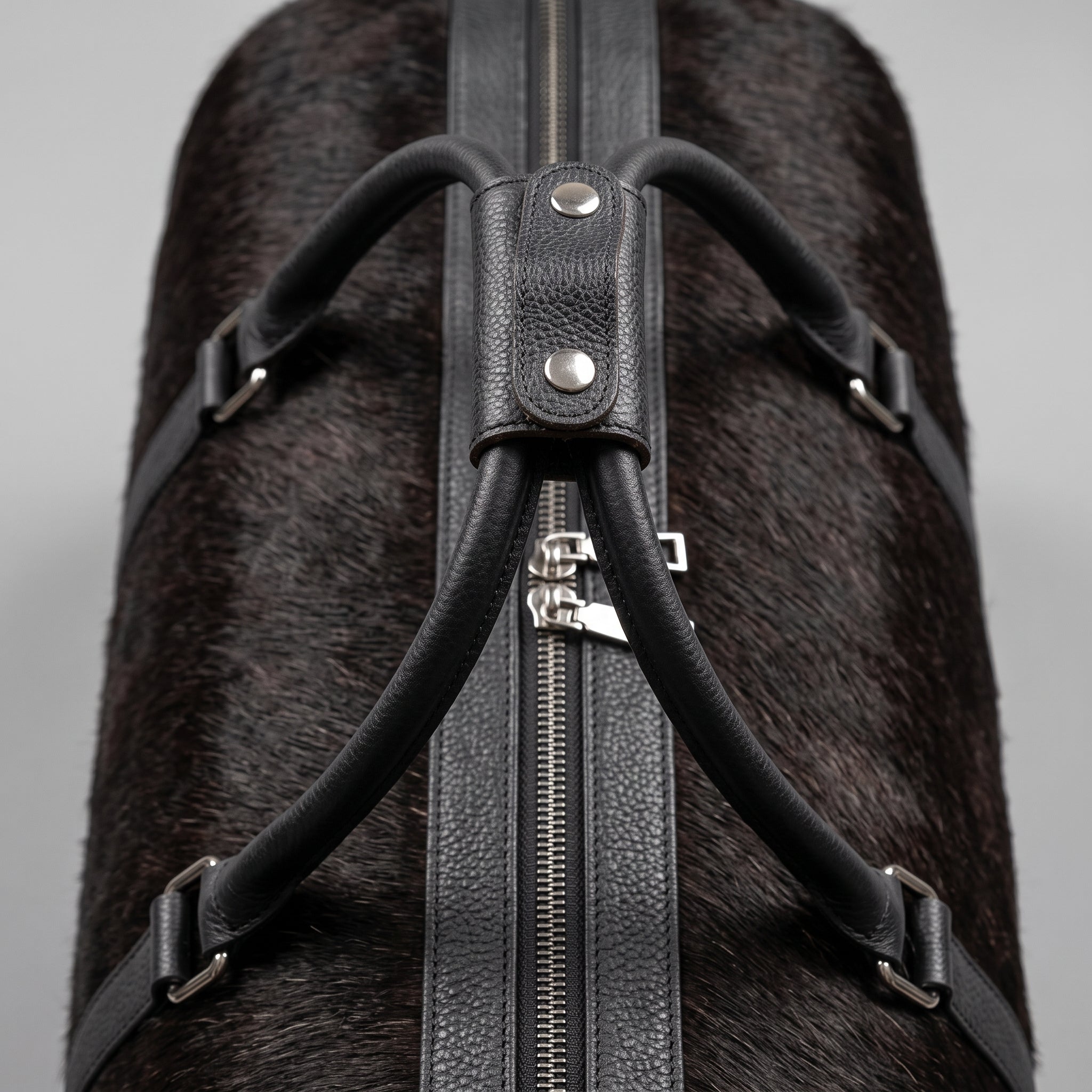 Premium Black Cowhide Leather Travel Duffel Bag