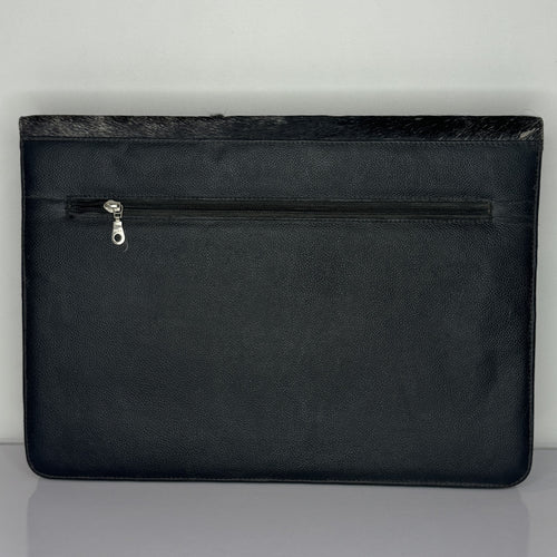 Black Leather Laptop Bag with Cowhide Trim – Slim Zip Portfolio Case