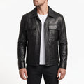 Men's Black Leather Trucker Jacket