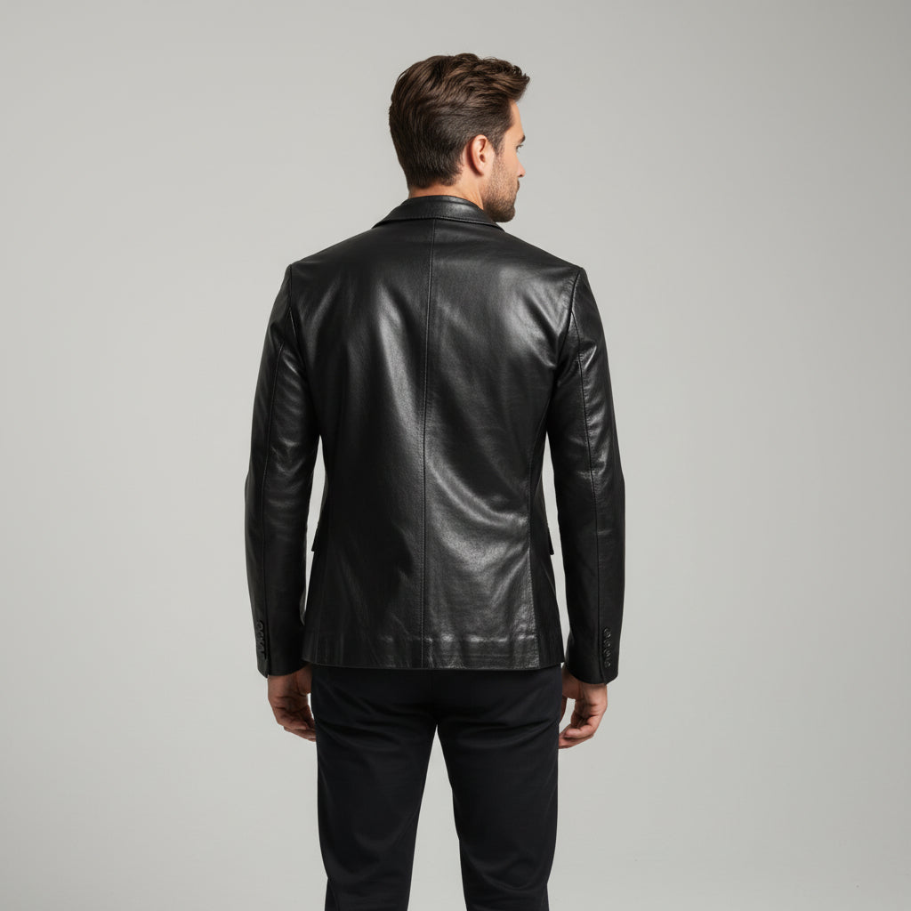 Men's Black Leather Tailored Blazer