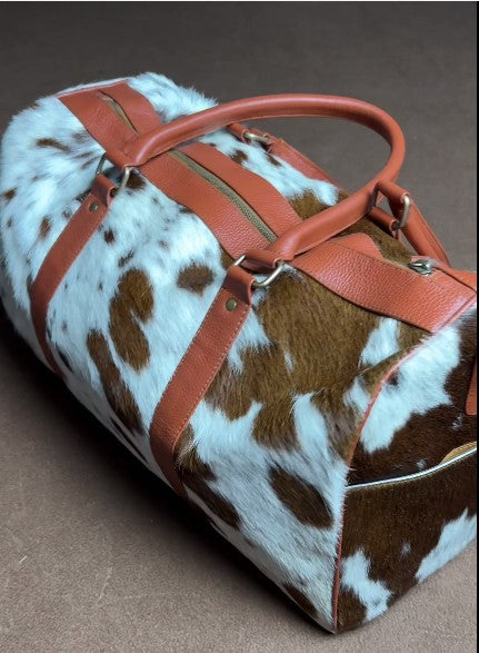 Cowhide Leather Travel Duffel Bag - Genuine Hair-On-Hide Weekender