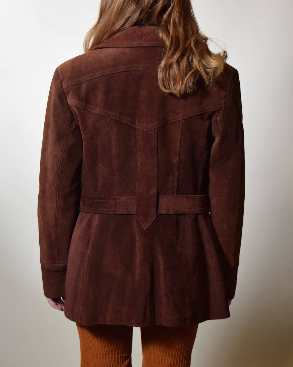 Dark Brown Suede Belted Jacket - Women's Notch-Lapel Tie-Belt Jacket